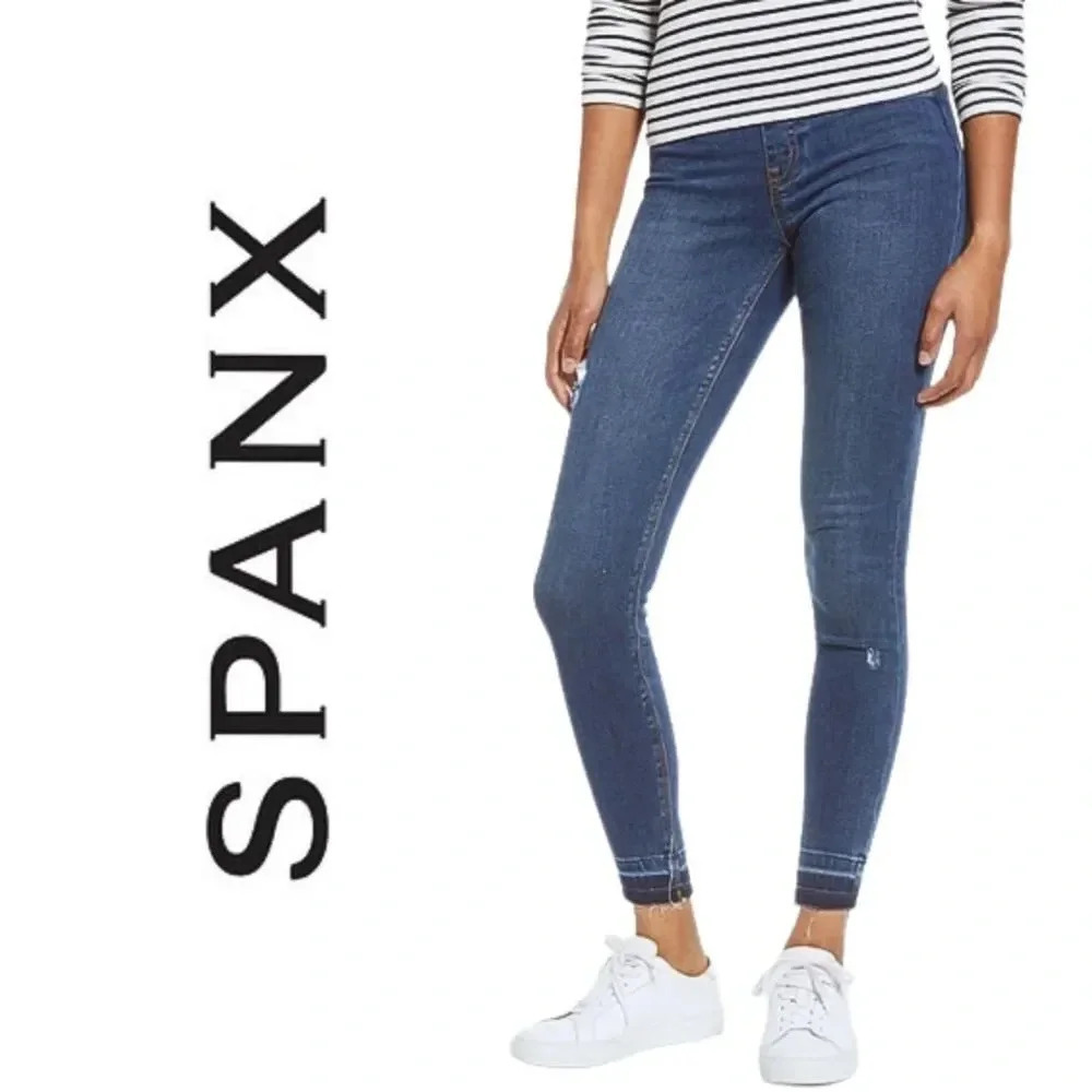 NWT,‎ SPANX, Distressed Denim Legging Skinny Released Hem Ankle Jeans, Blue